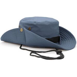 Unisex Grey 100% Cotton Wide Brim Boonie With Chin Strap Classic Bucket Sun Hat